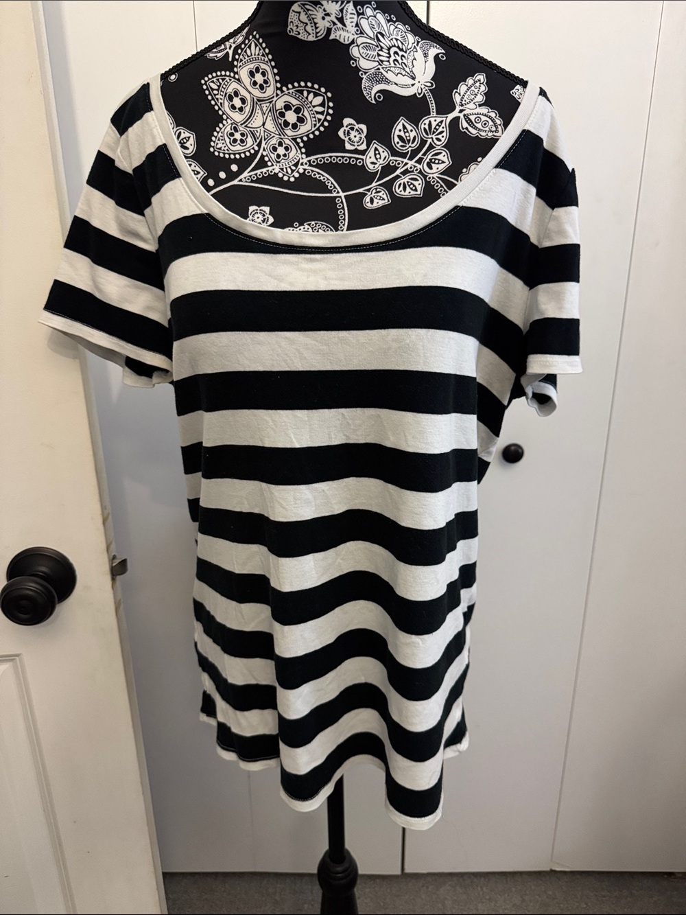 Merona Black and White Striped Scoop Neck Tee
